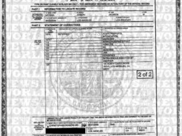 JACKSON: CERTIFICATO DI MORTE CONFERMA, "FU UN OMICIDIO"