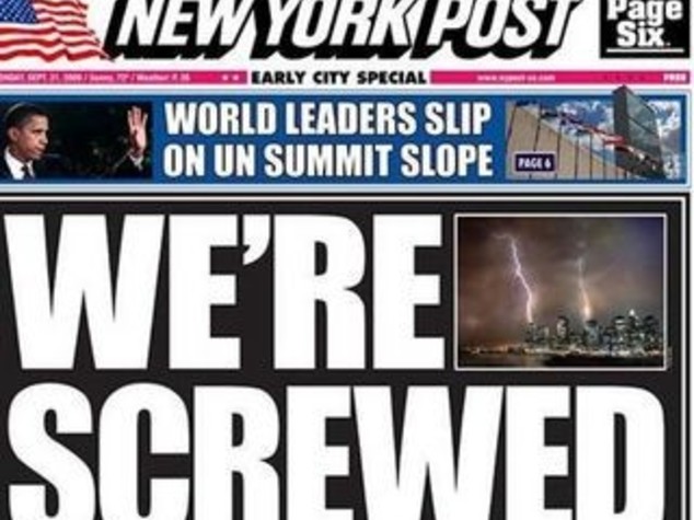 CLIMA:FALSA EDIZIONE N.Y.POST,"SIAMO FREGATI LA FINE E'VICINA"