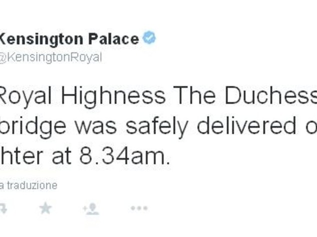 Royal Baby e' femmina, quarta in linea successione. Si chiamera' Diana o Alice?