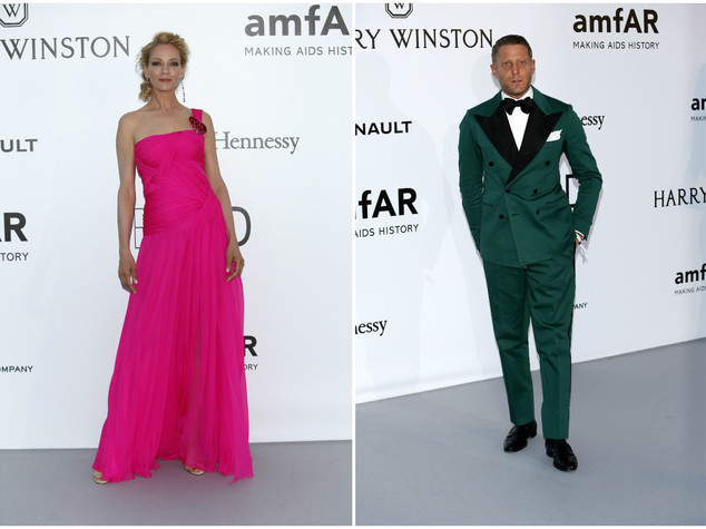 Cannes, il bacio 'appassionato' tra Uma Thurman e Lapo Elkan