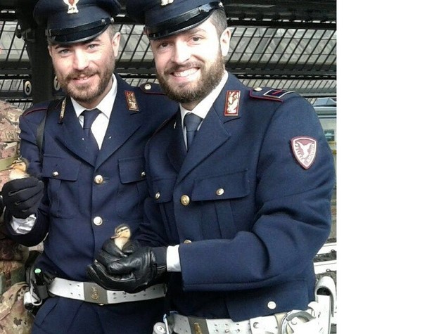 A passeggio su binari alta velocità, poliziotti salvano 5 anatroccoli
