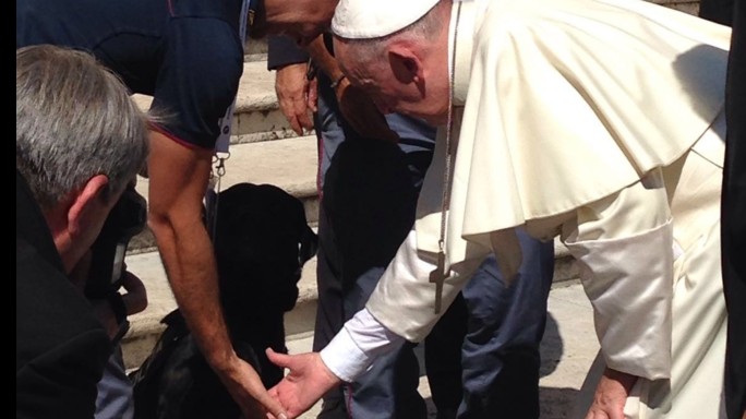 Papa saluta Leo, cane che ha salvato Giorgia - VIDEO