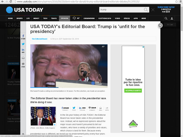 Usa Today si schiera dopo 34 anni "non votate Trump"