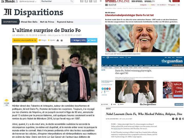 L'addio a Fo sui giornali di tutto il mondo