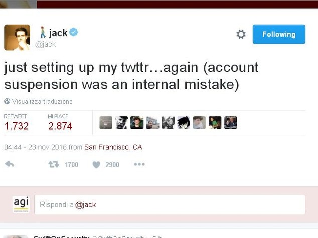 Un bug 'brucia' il profilo del fondatore di Twitter