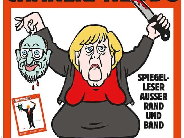 Merkel brandisce la testa di Schulz, Charlie Hebdo solidale con Der Spiegel
