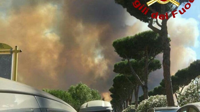Fuoco devasta la pineta di Castel Fusano. Guarda i video