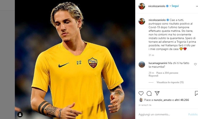 romanista zaniolo positivo covid tifo casa