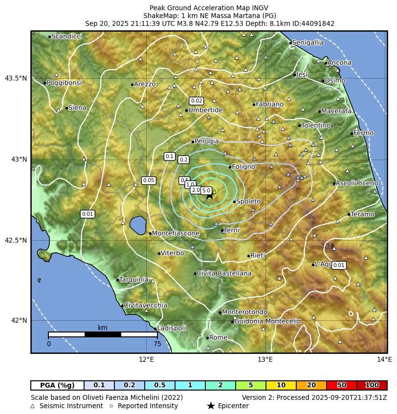 La terra trema in Umbria, scossa di magnitudo 3.8 vicino Massa Martana