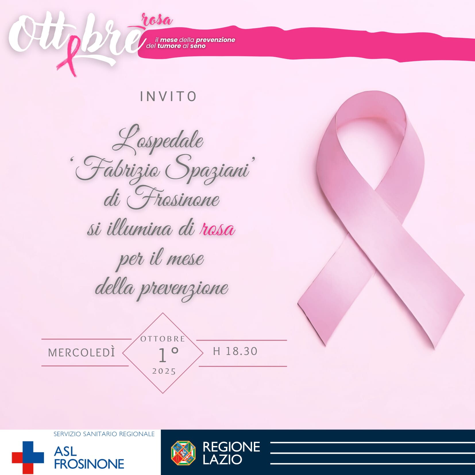 Le Asl di Frosinone si tingono di rosa per la prevenzione del tumore al seno