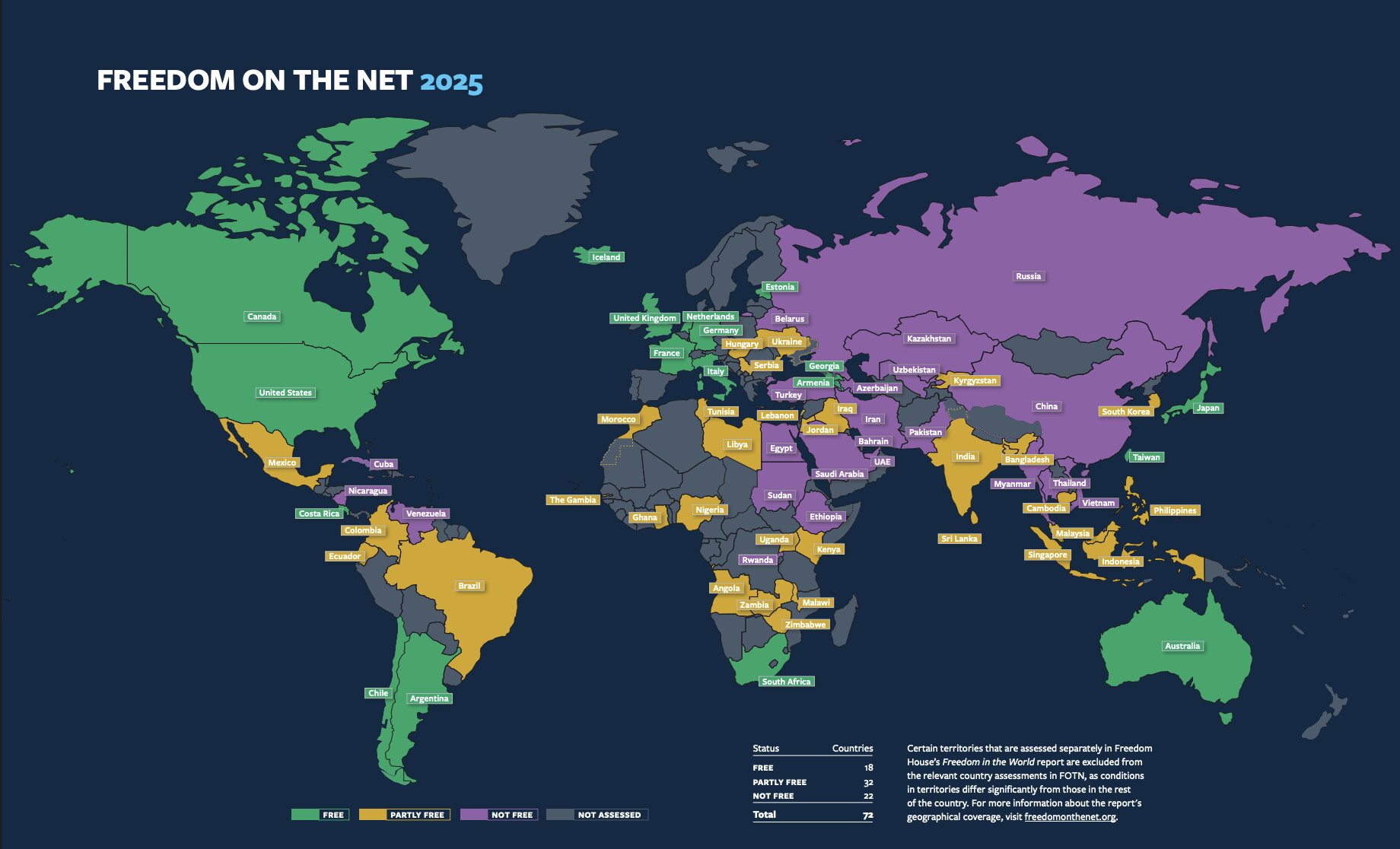 La libertà su Internet cala per il 15esimo anno di fila