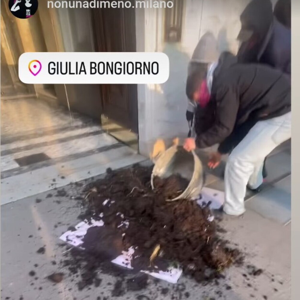 Manure in front of Giulia Bongiorno’s studio. ‘Not one less’ claims the action
