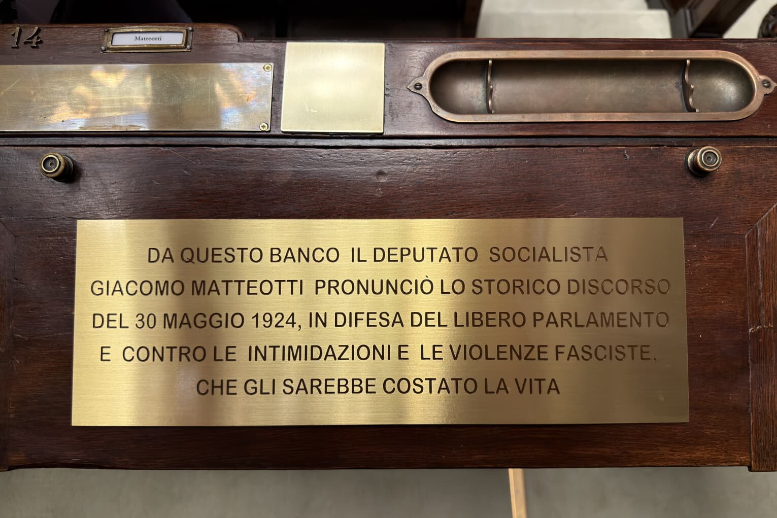 Omaggio della Camera a Matteotti, il nome e una targa sul suo scranno in Aula