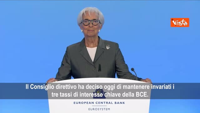 Christine Lagarde durante la conferenza stampa della Banca centrale europea dopo il consiglio direttivo